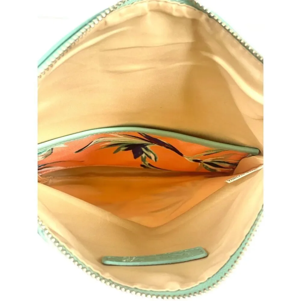 Rachel Pally Tropical Floral Coral Mint Reversible  Foldover Canvas Clutch